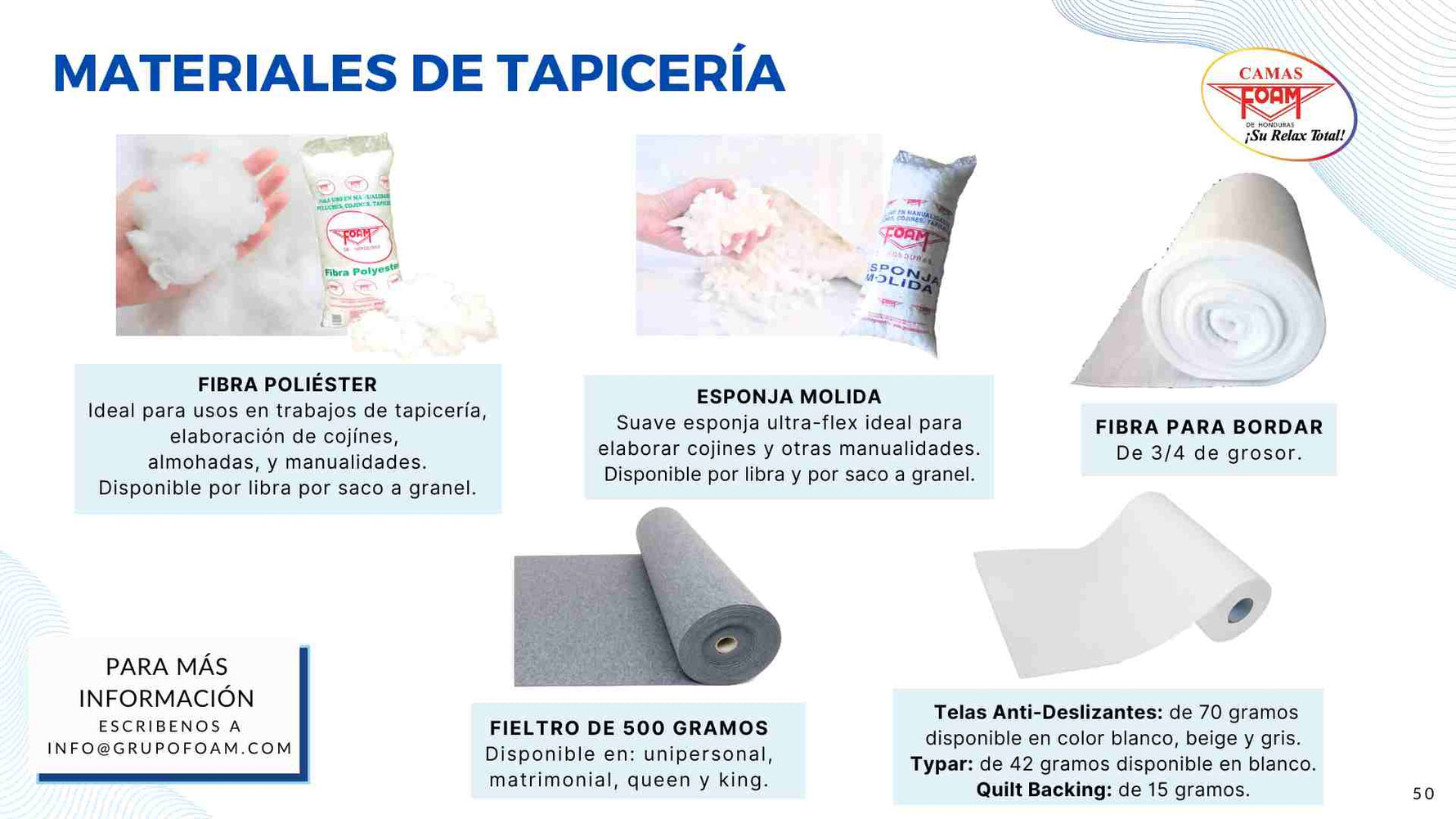 Productos de Tapicería - Tiendas Relax